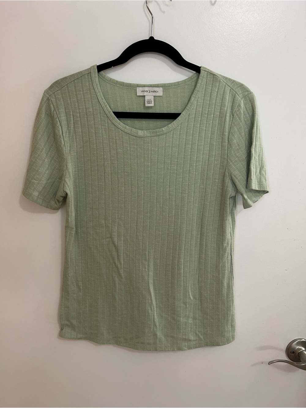 Vintage America Sage Green Ribbed Short Sleeve Tee